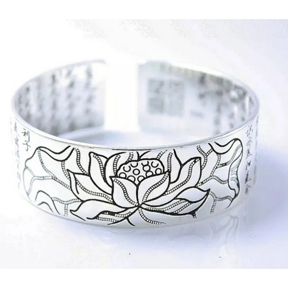 Large Lotus Flower Cuff Bracelet | 999‎ Pure Silver
